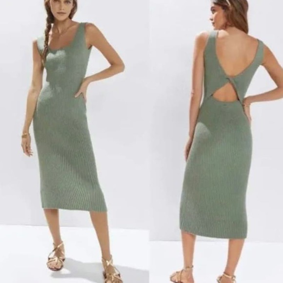 Anthropologie Dresses & Skirts - Anthropologie  Amadi Ribbed Knit Cutout Midi Dress Moss Green Size XL